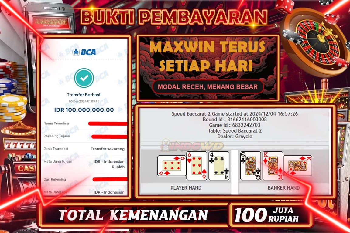 INDOWD JACKPOT LIVE GAMES PP - CHINESE SPEED BACCARAT 1  Rp.100.000.000,- LUNAS