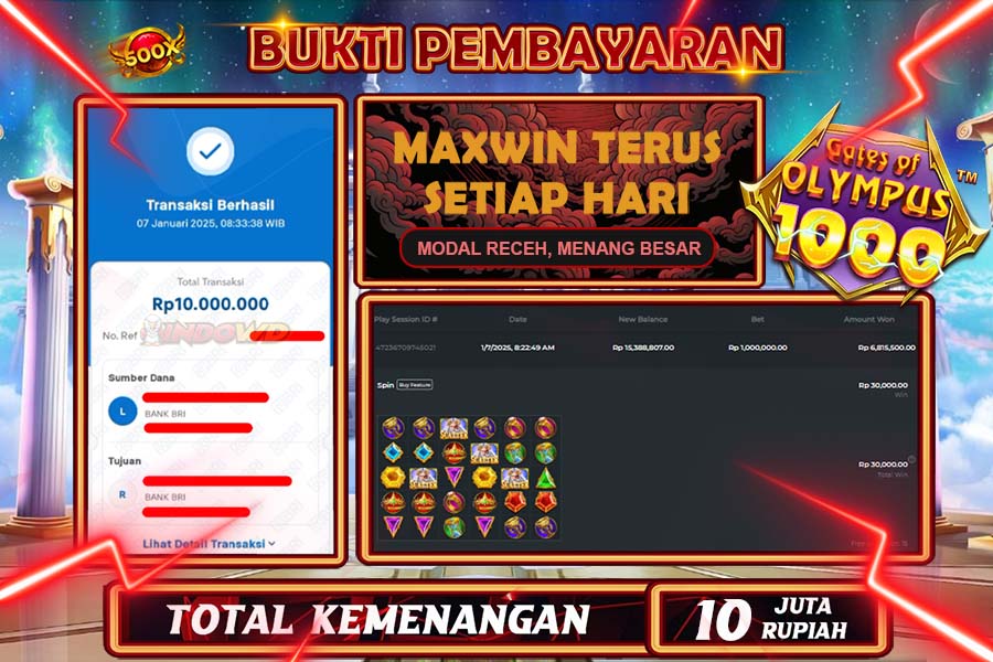 INDOWD JACKPOT SLOT GATES OF OLYMPUS 1000 Rp 10.000.000,- LUNAS