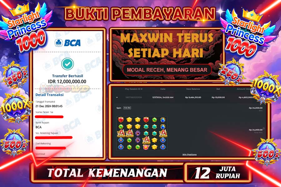 INDOWD JACKPOT LIVE GAMES SLOT STARLIGHT PRINCES 1000  Rp.12.000.000,- LUNAS