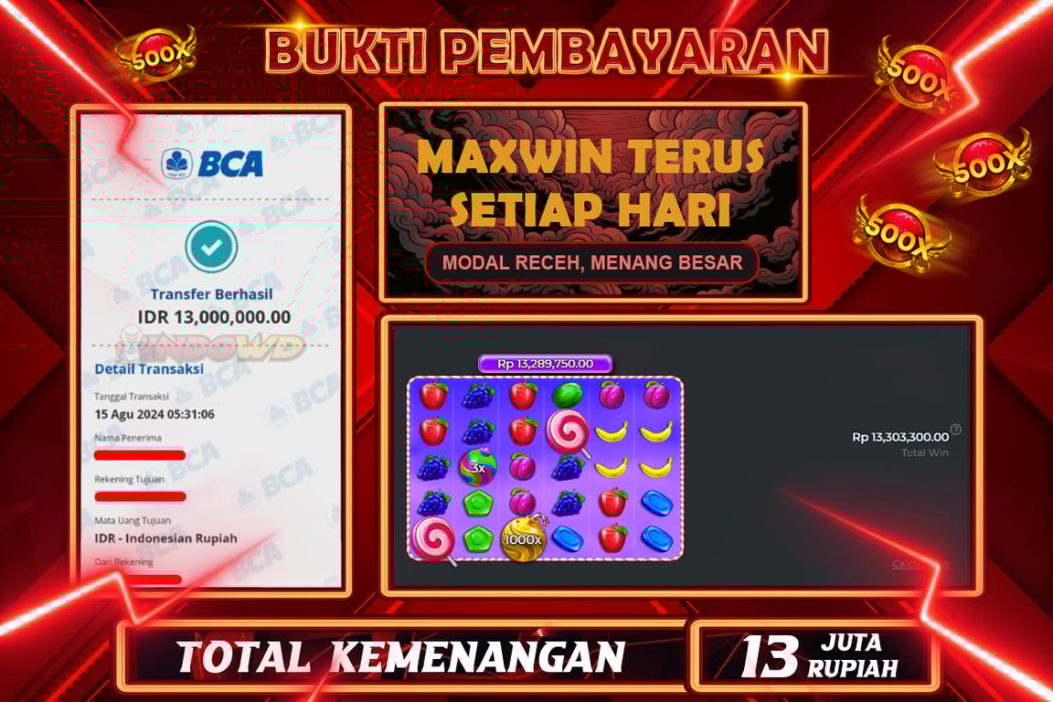 INDOWD JACKPOT SLOT SWEET BONANZA 1000 Rp.13.000.000,- LUNAS