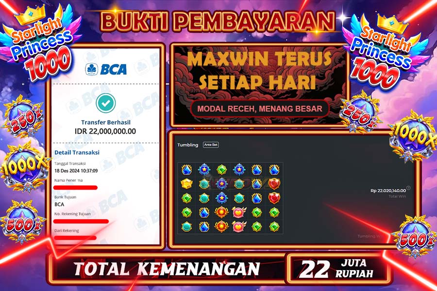 INDOWD JACKPOT LIVE GAMES  SLOT STARLIGHT PRINCESS 1000 Rp.22.000.000,- LUNAS