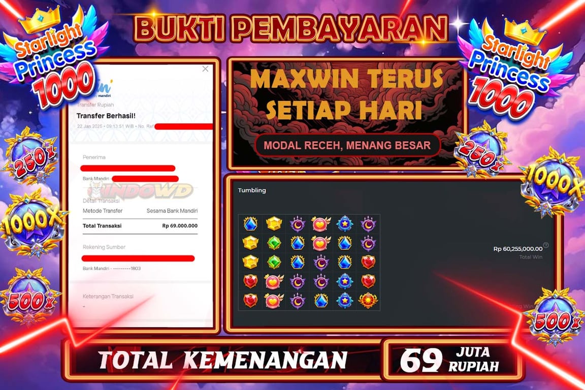 INDOWD JACKPOT SLOT STARLIGHT PRINCES 1000 Rp69.000.000,- LUNAS