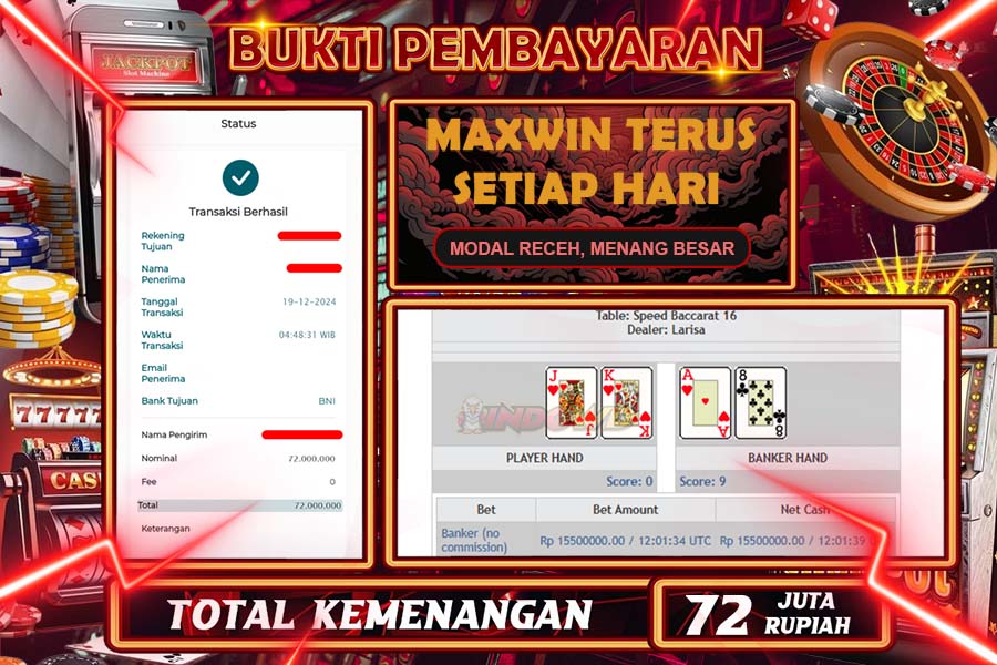 INDOWD JACKPOT LIVE GAMES  PP - CHINESE SPEED BACCARAT 1 Rp.72.000.000,- LUNAS