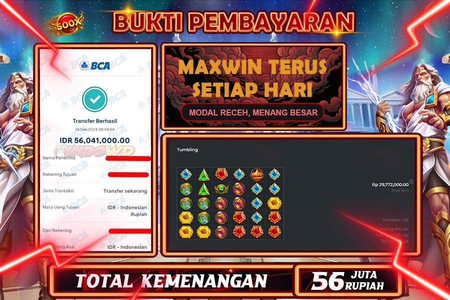 INDOWD JACKPOT SLOT GATES OF OLYMPUS 1000 Rp56.000.000,- LUNAS