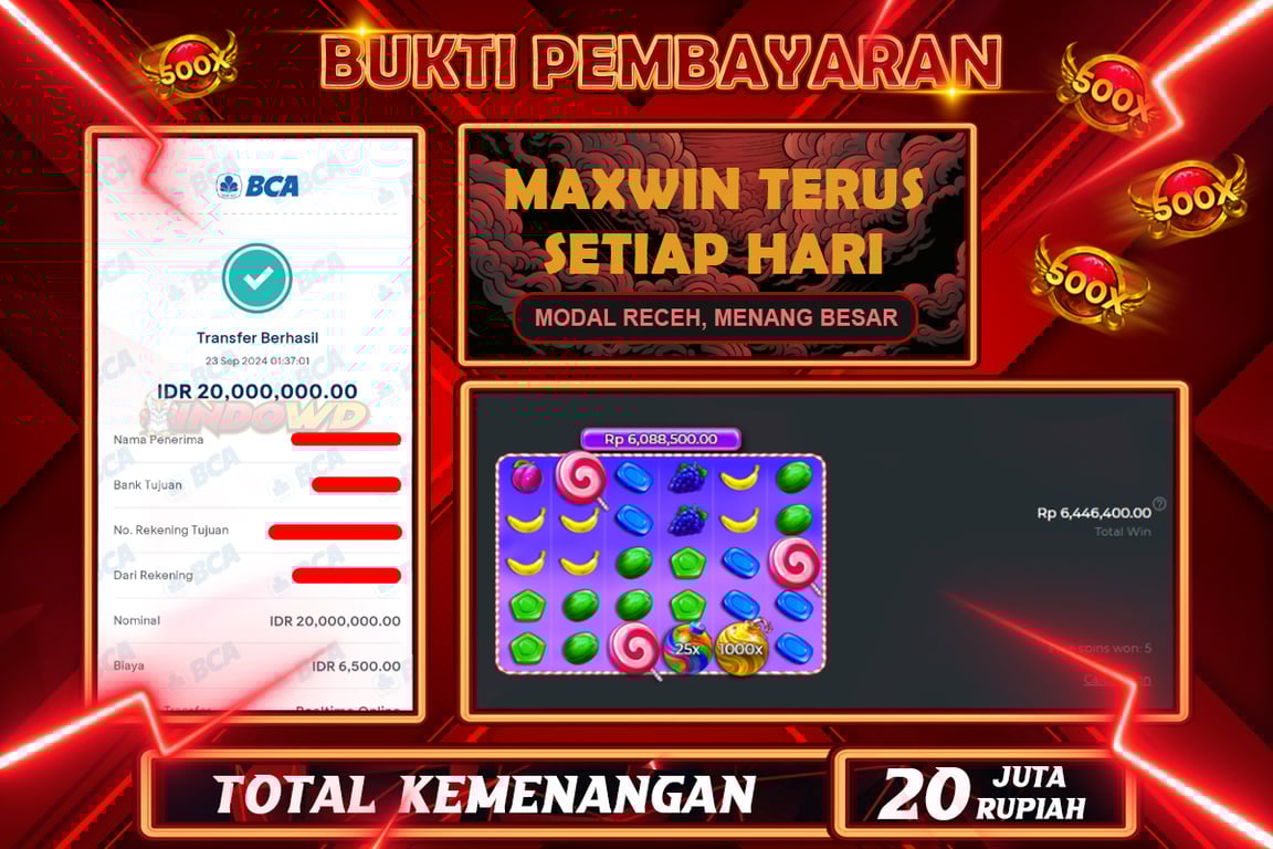 INDOWD JACKPOT SLOT SWEET BONANZA 1000 Rp.20.000.000,- LUNAS