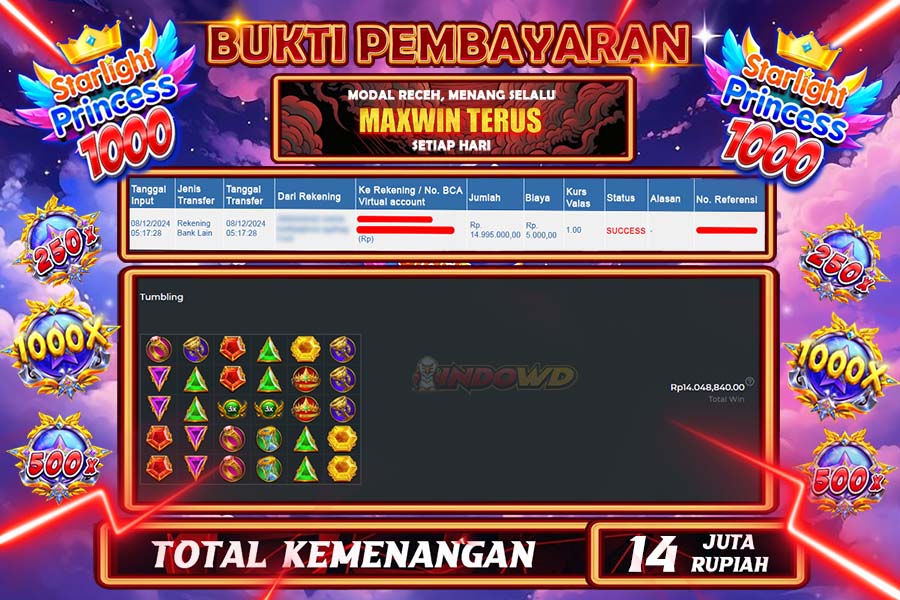 INDOWD JACKPOT SLOT STARLIGHT PRINCES  1000 Rp.14.000.000,- LUNAS