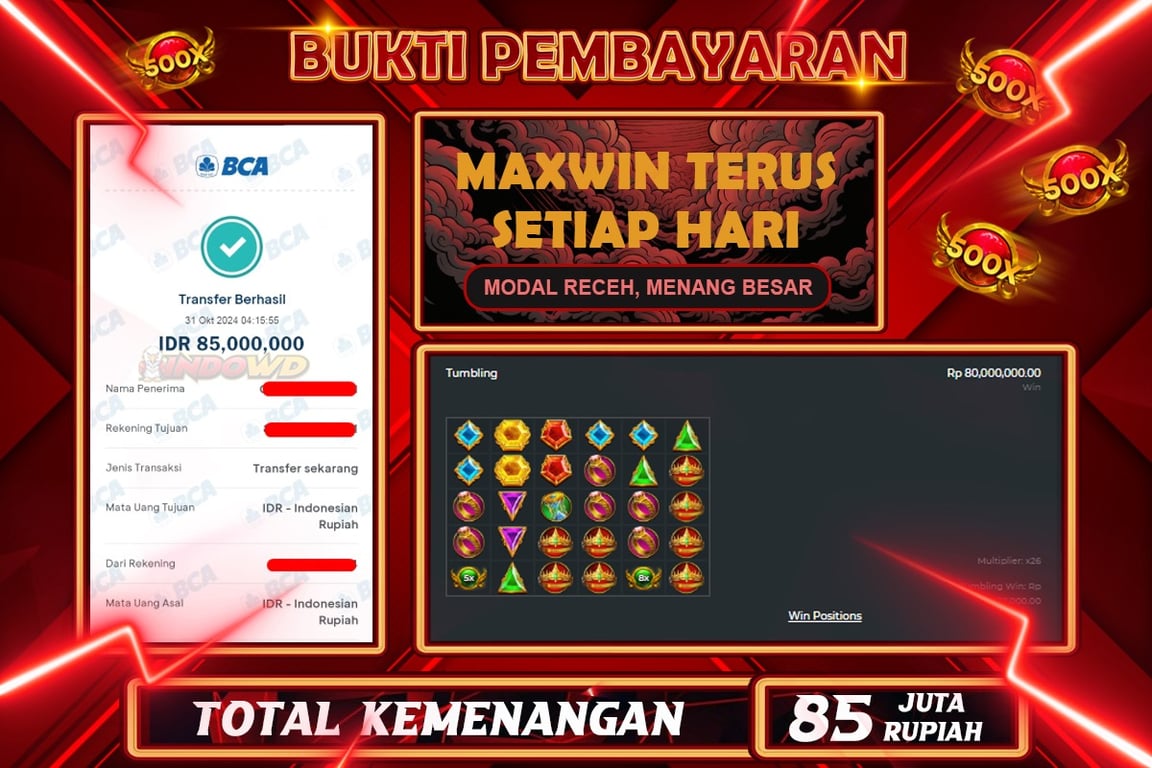 INDOWD JACKPOT SLOT GATES OF OLYMPUS 1000 Rp.85.000.000,- LUNAS