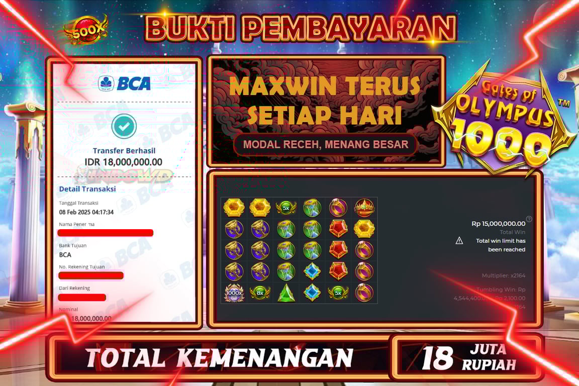 INDOWD JACKPOT SLOT GATES OF OLYMPUS 1000 Rp18.000.000,- LUNAS