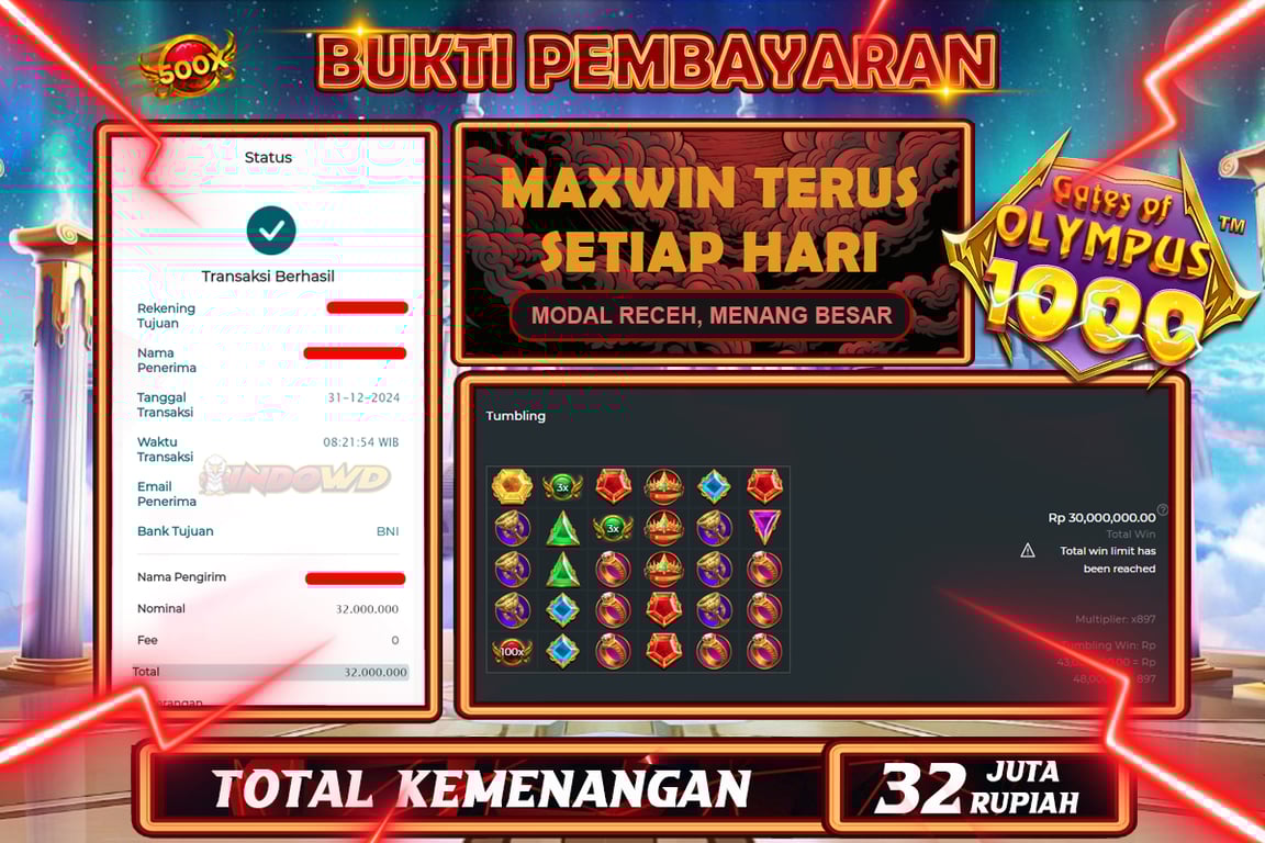 INDOWD JACKPOT SLOT GATES OF OLYMPUS 1000 Rp32.000.000,- LUNAS