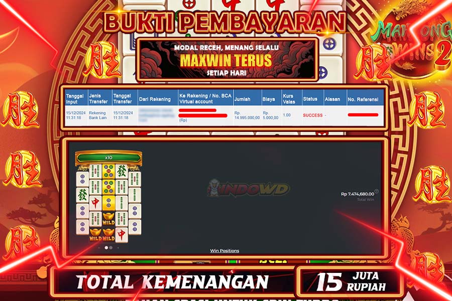 INDOWD JACKPOT SLOT MAHJONG WINS 2 Rp.15.000.000,- LUNAS