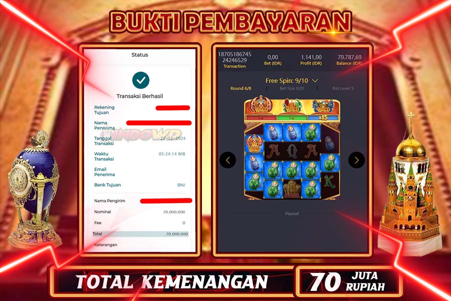 INDOWD JACKPOT LIVE GAMES SLOT TSAR TREASYRES  Rp.70.000.000,- LUNAS