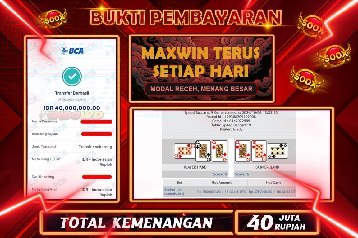 INDOWD JACKPOT BACCARAT Rp.40.000.000,- LUNAS