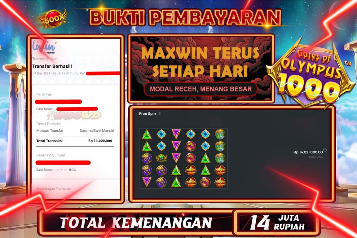 INDOWD JACKPOT SLOT GATES OF OLYMPUS 1000 Rp14.000.000,- LUNAS