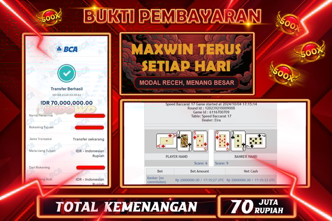 INDOWD JACKPOT BACCARAT  Rp.70.000.000,- LUNAS