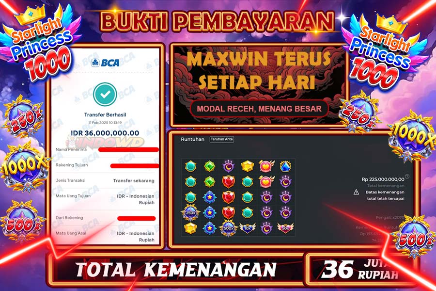 INDOWD JACKPOT SLOT STARLIGHT PRINCES 1000 Rp36.000.000,- LUNAS