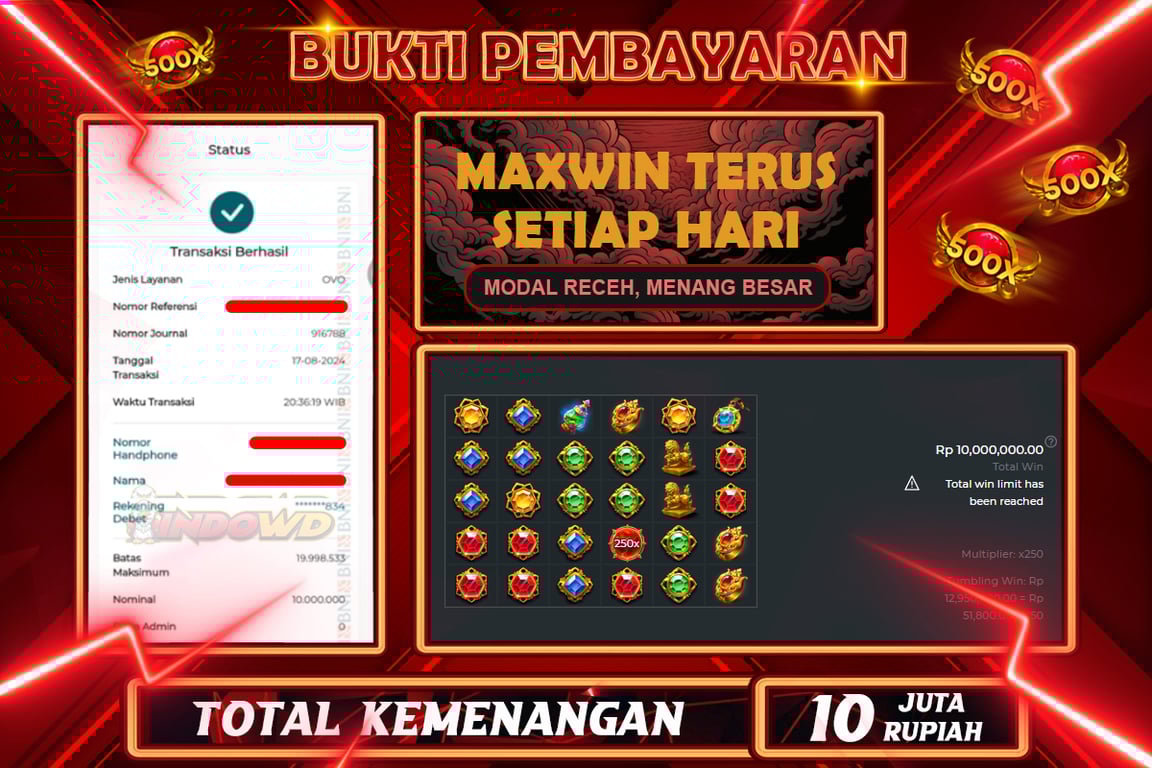 INDOWD JACKPOT SLOT GATOT KACA 1000 Rp.10.000.000,- LUNAS