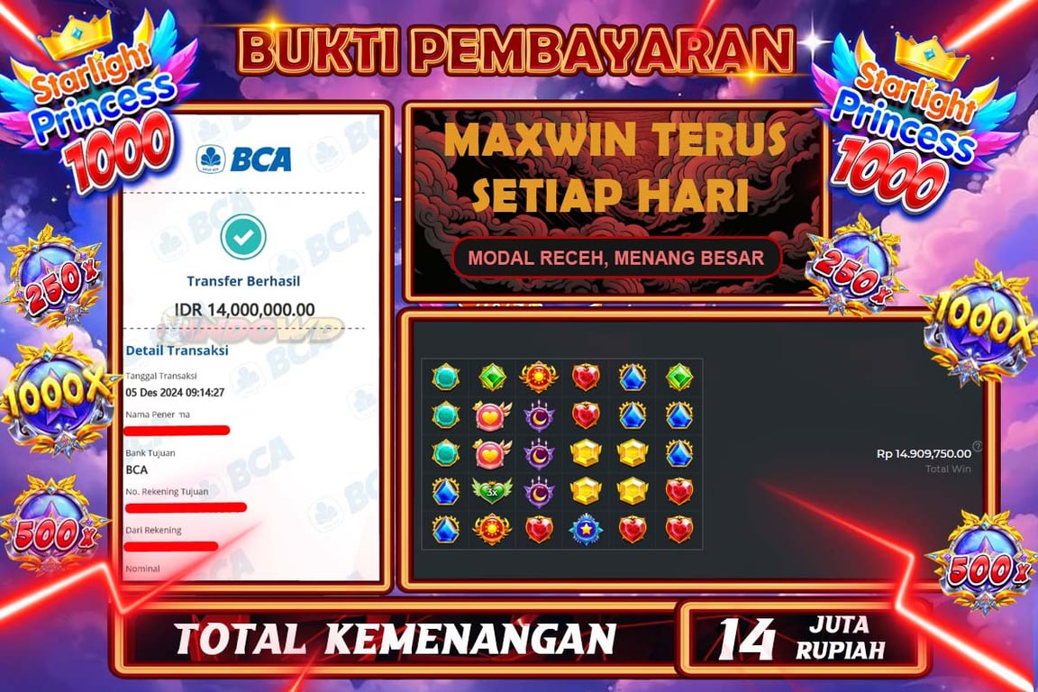INDOWD JACKPOT SLOT STAR LIGHT PRINCESS 1000 Rp.14.000.000,- LUNAS