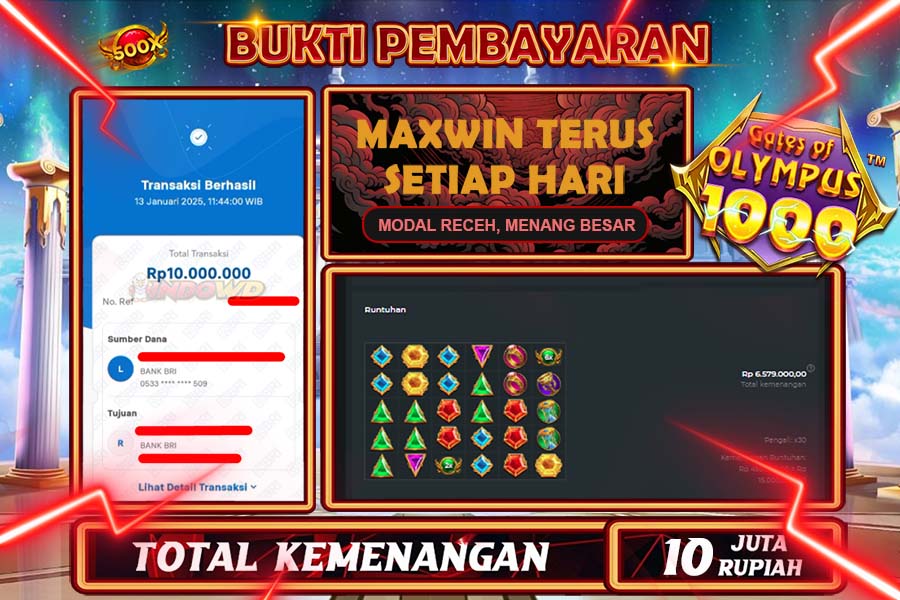 INDOWD JACKPOT SLOT GATES OF OLYMPUS 1000 Rp 10.000.000,- LUNAS
