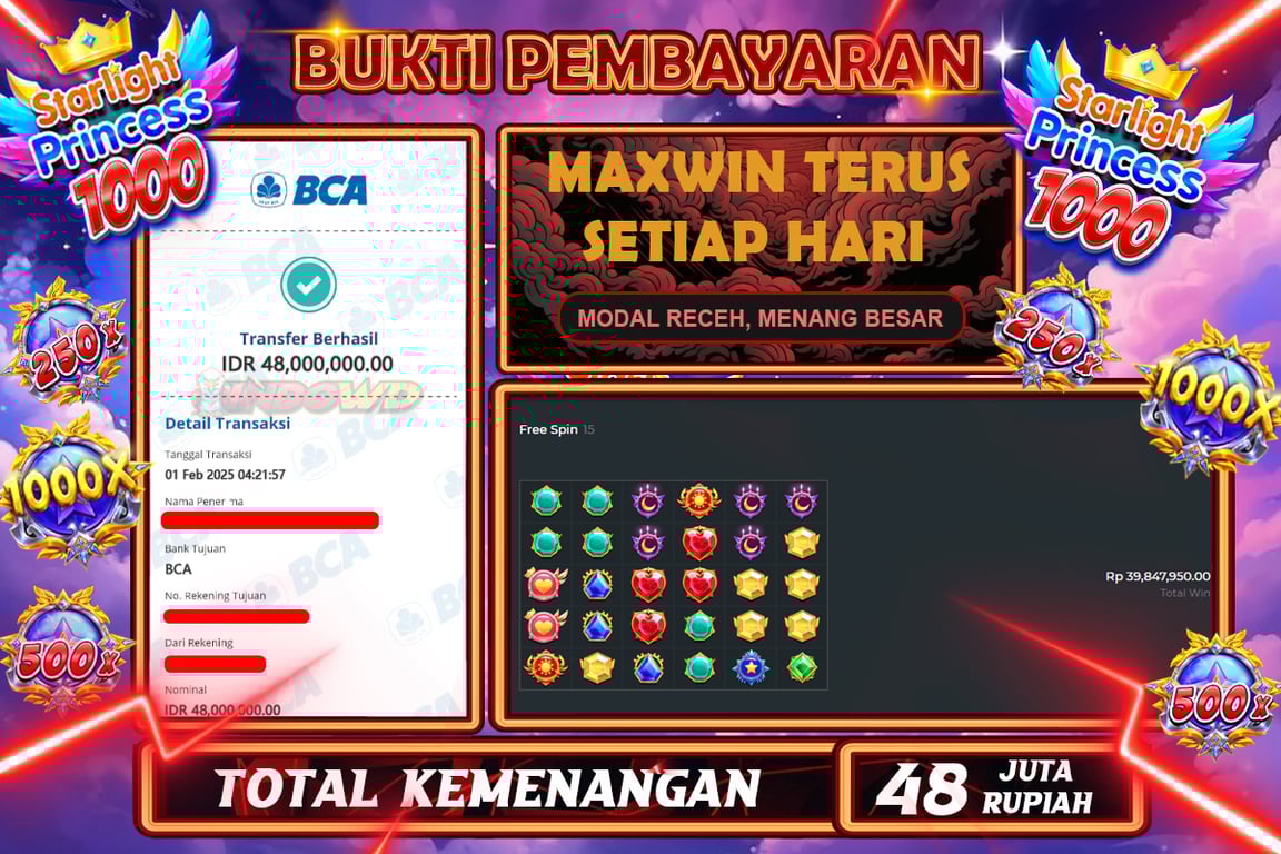INDOWD JACKPOT SLOT STARLIGHT PRINCES 1000 Rp48.000.000,- LUNAS