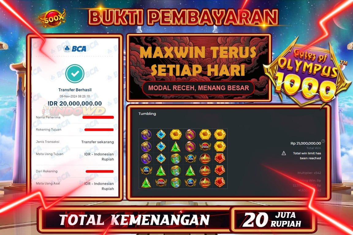 INDOWD JACKPOT SLOT GATES OF OLYMPUS 1000 Rp.20.000.000,- LUNAS