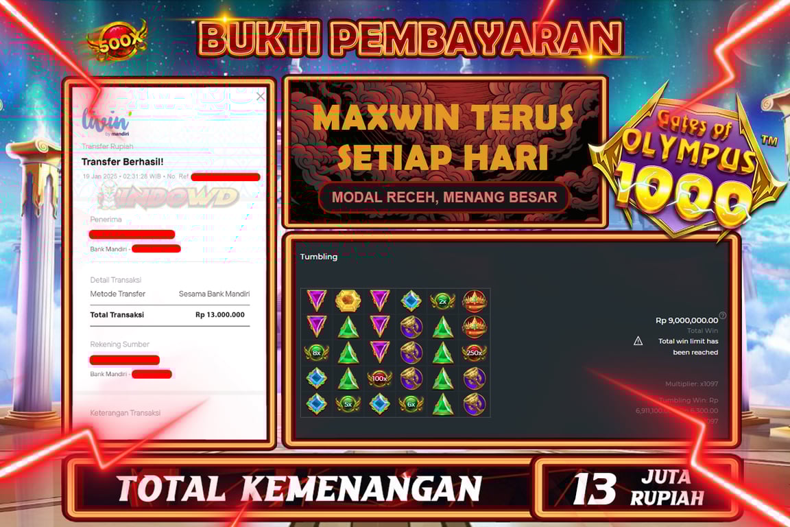 INDOWD JACKPOT SLOT GATES OF OLYMPUS 1000 Rp13.000.000,- LUNAS