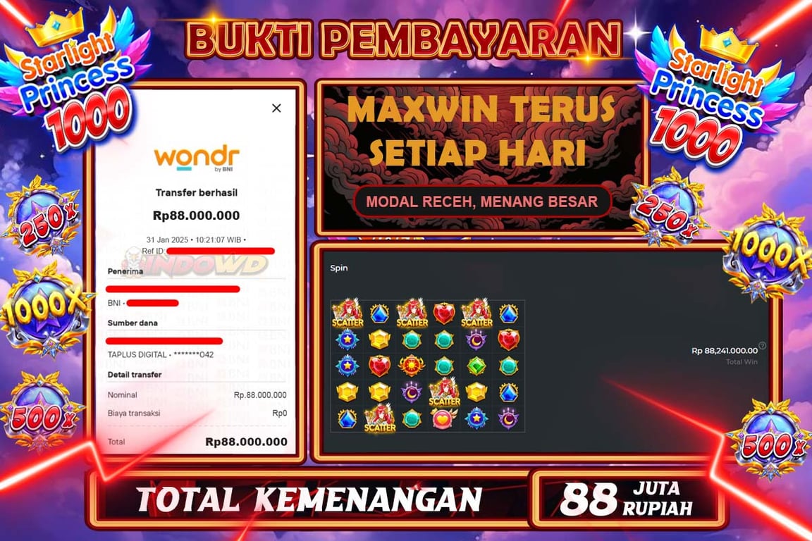 INDOWD JACKPOT SLOT STARLIGHT PRINCES 1000 Rp88.000.000,- LUNAS