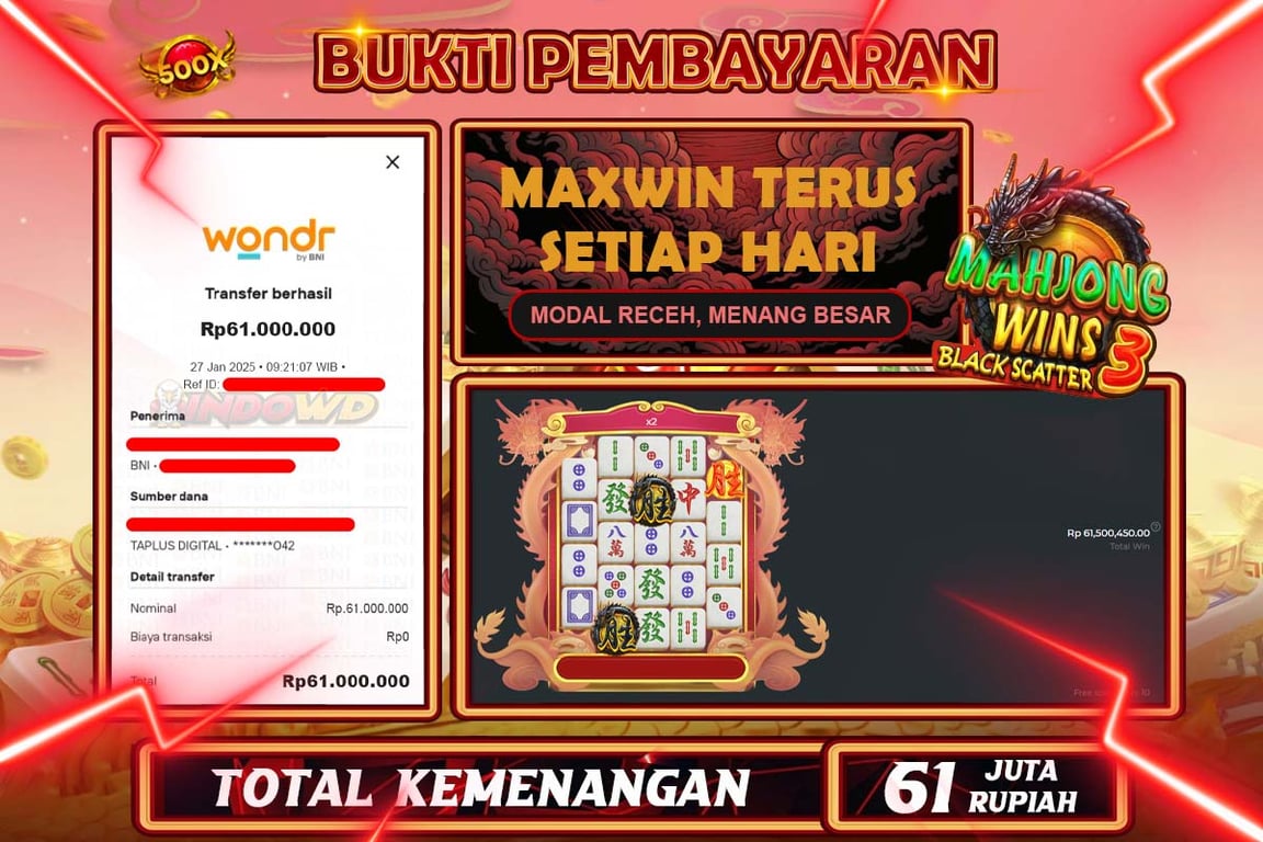 INDOWD JACKPOT SLOT MAHJONG WINS 3 BLACK SCATTER Rp61.000.000,- LUNAS