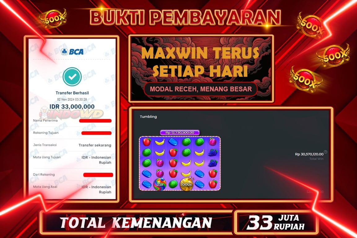 INDOWD JACKPOT SLOT SWEET BONANZA 1000 Rp.33.000.000,- LUNAS