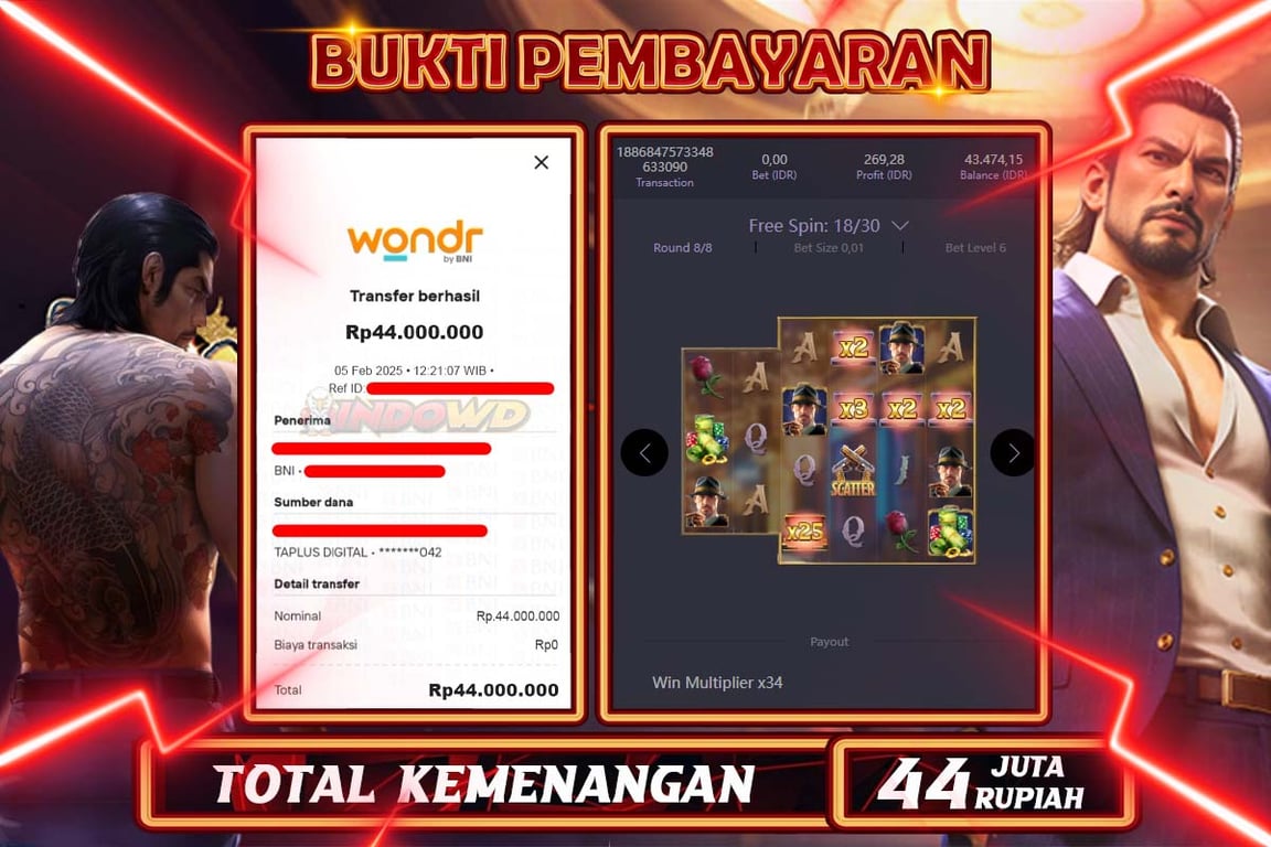 INDOWD JACKPOT SLOT YAKUZA HONOR Rp44.000.000,- LUNAS