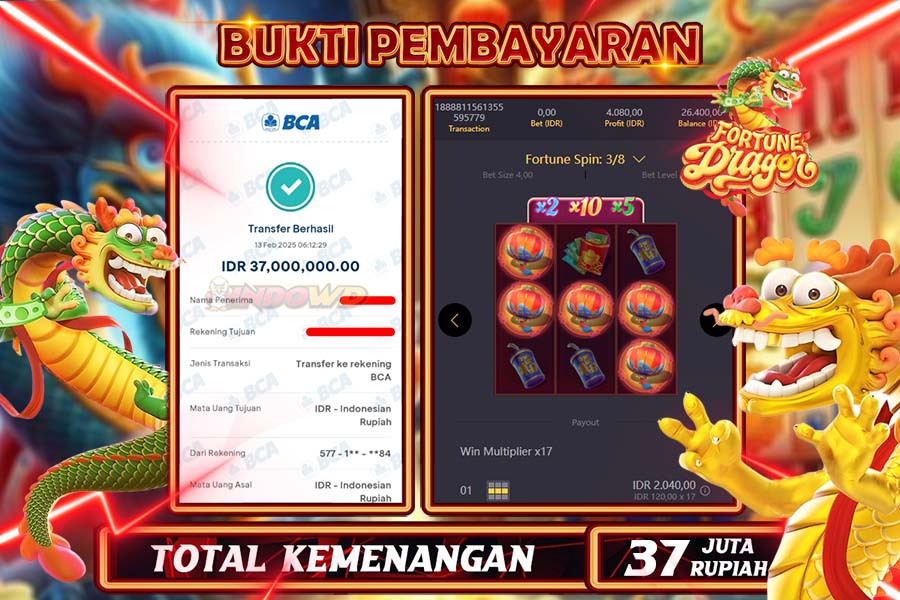 INDOWD JACKPOT SLOT DRAGON FORTUNE Rp37.000.000,- LUNAS