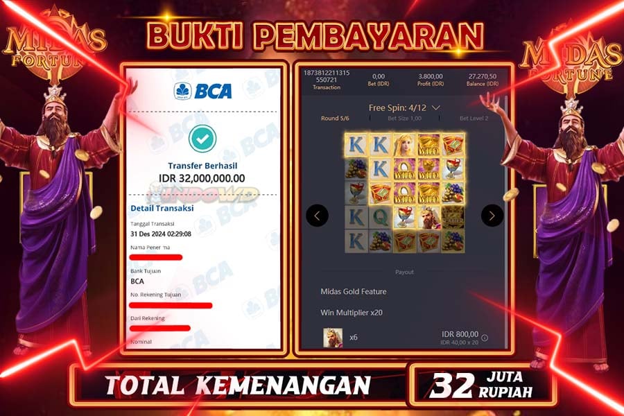 INDOWD JACKPOT SLOT MIDAS FORTUNE Rp32.000.000,- LUNAS