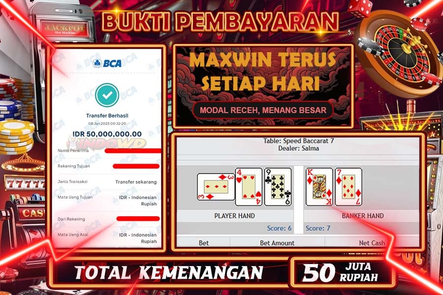 INDOWD JACKPOT  BACCARAT  Rp.50.000.000,- LUNAS