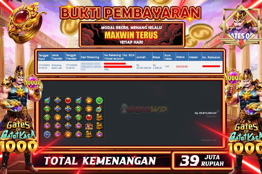 INDOWD JACKPOT LIVE GAMES  SLOT GATES OF GATOTKACA 1000   Rp.39.000.000,- LUNAS