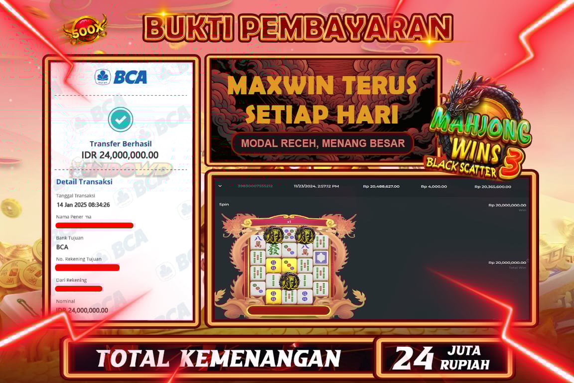 INDOWD JACKPOT SLOT MAHJONG WINS 3 BLACK SCATTER Rp 24.000.000,- LUNAS