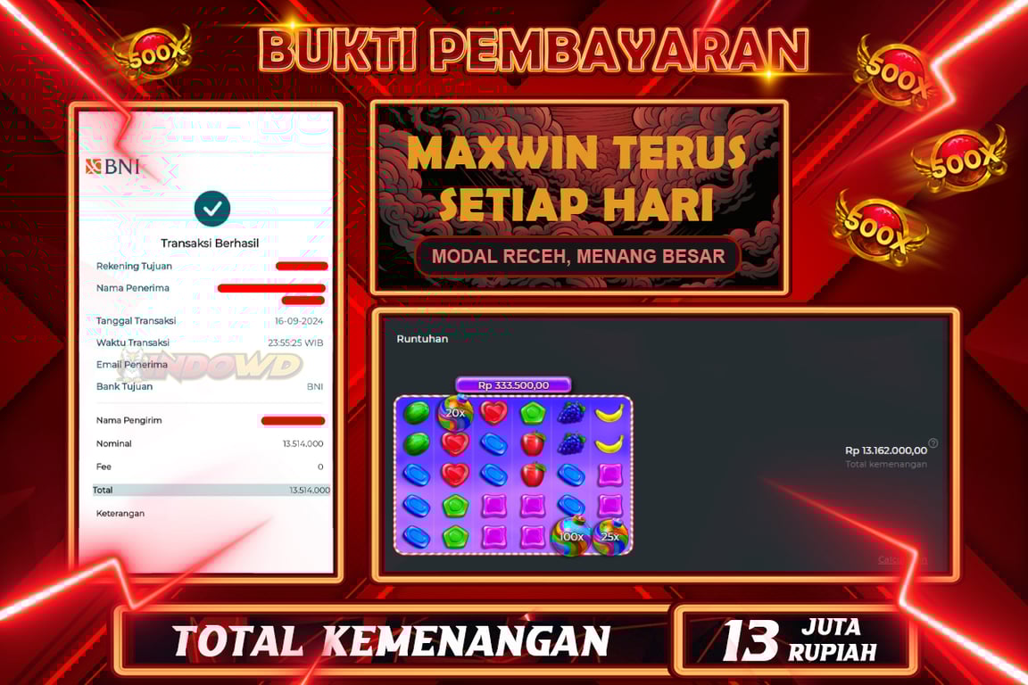 INDOWD JACKPOT SLOT SWEET BONANZA 1000 Rp.13.514.000,- LUNAS