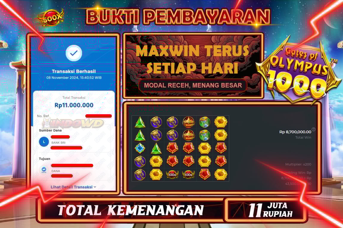 INDOWD JACKPOT SLOT GATES OF OLYMPUS 1000 Rp.11.000.000,- LUNAS