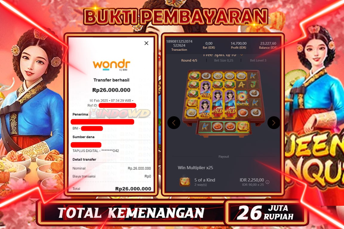 INDOWD JACKPOT SLOT THE QUEENS BANQUET Rp26.000.000,- LUNAS