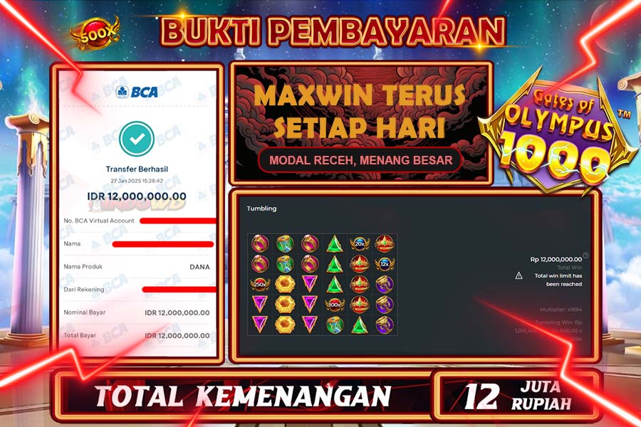 INDOWD JACKPOT SLOT GATES OF OLYMPUS 1000  Rp12.000.000,- LUNAS