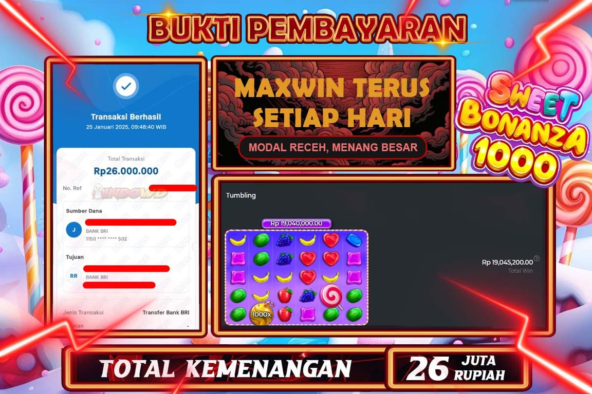 INDOWD JACKPOT SLOT SWEET BONANZA 1000 Rp26.000.000,- LUNAS