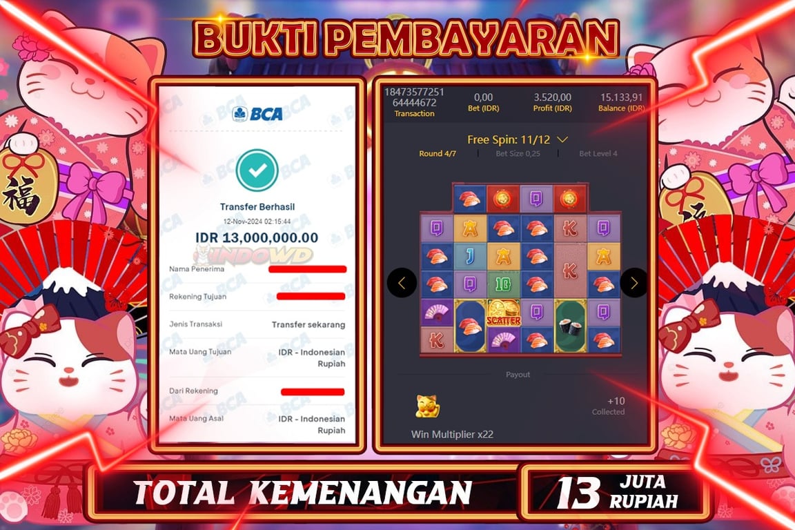INDOWD JACKPOT SLOT LUCKY NEKO Rp.13.000.000,- LUNAS