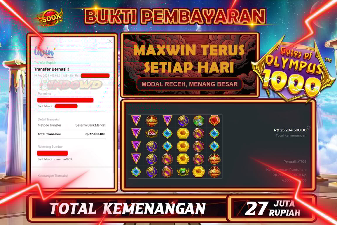 INDOWD JACKPOT SLOT GATES OF OLYMPUS 1000 Rp27.000.000,- LUNAS
