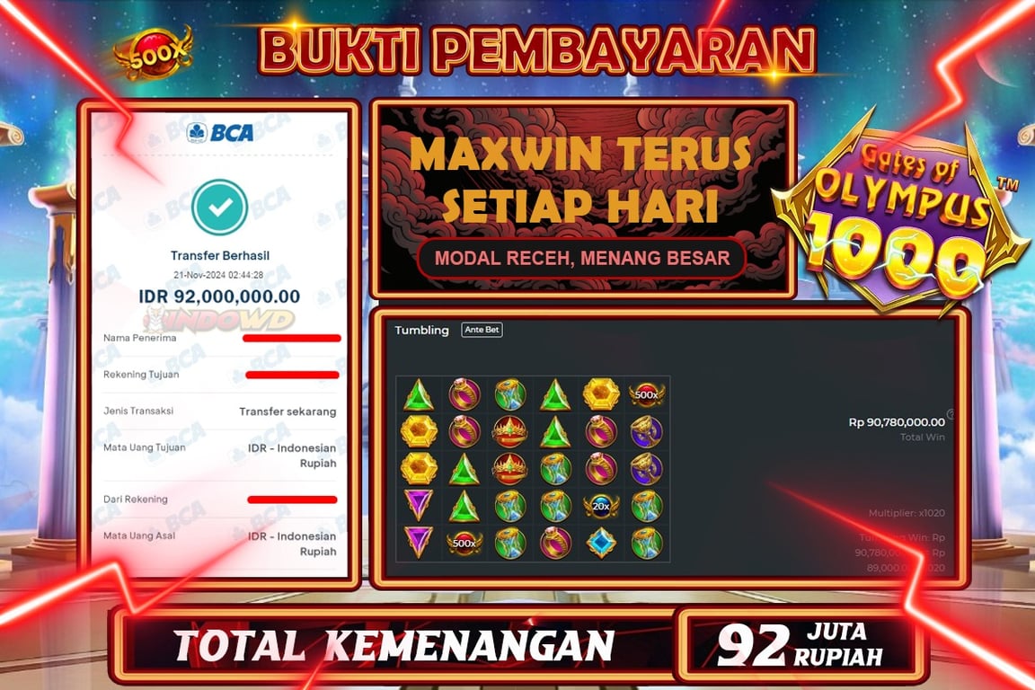 INDOWD JACKPOT SLOT GATES OF OLYMPUS 1000 Rp.92.000.000,- LUNAS