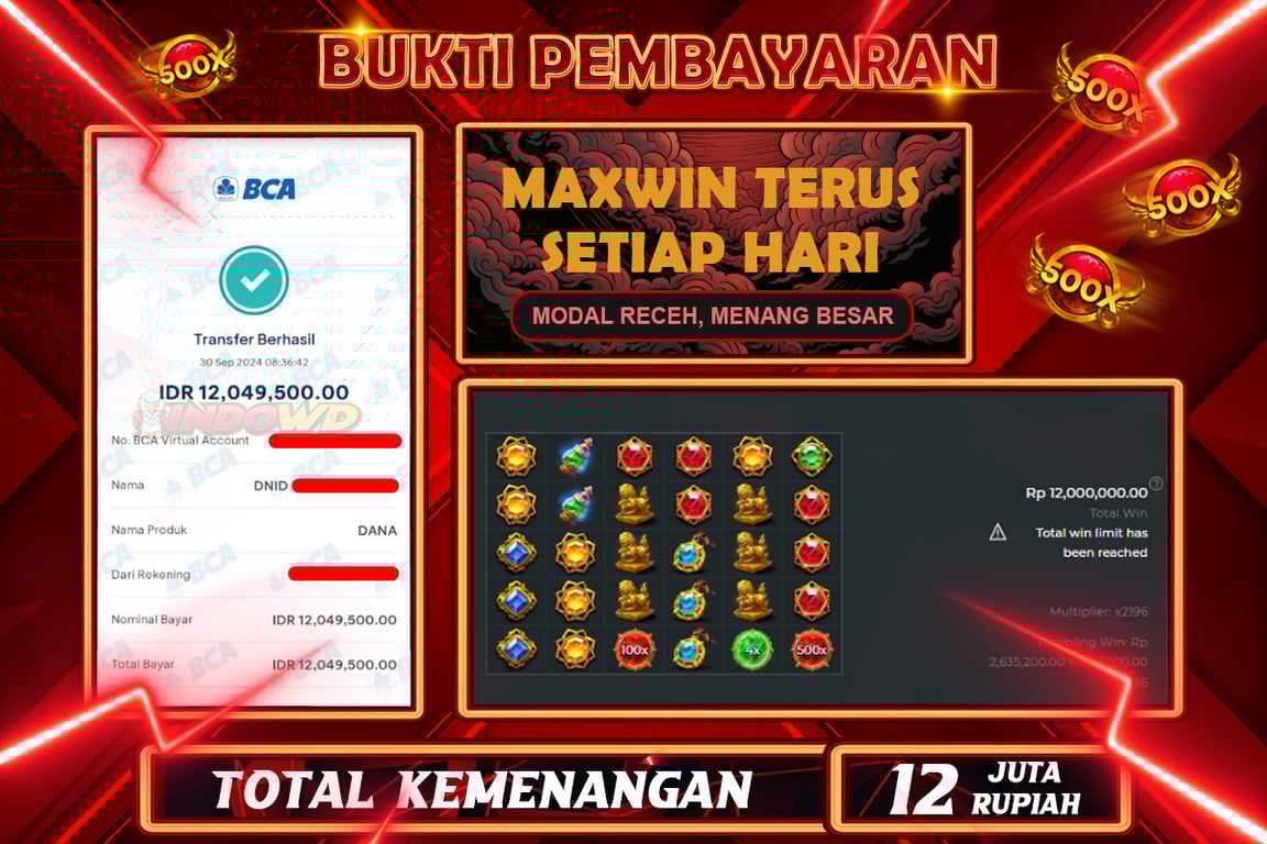 INDOWD JACKPOT SLOT GATOT KACA 1000 Rp.12.049.500,- LUNAS