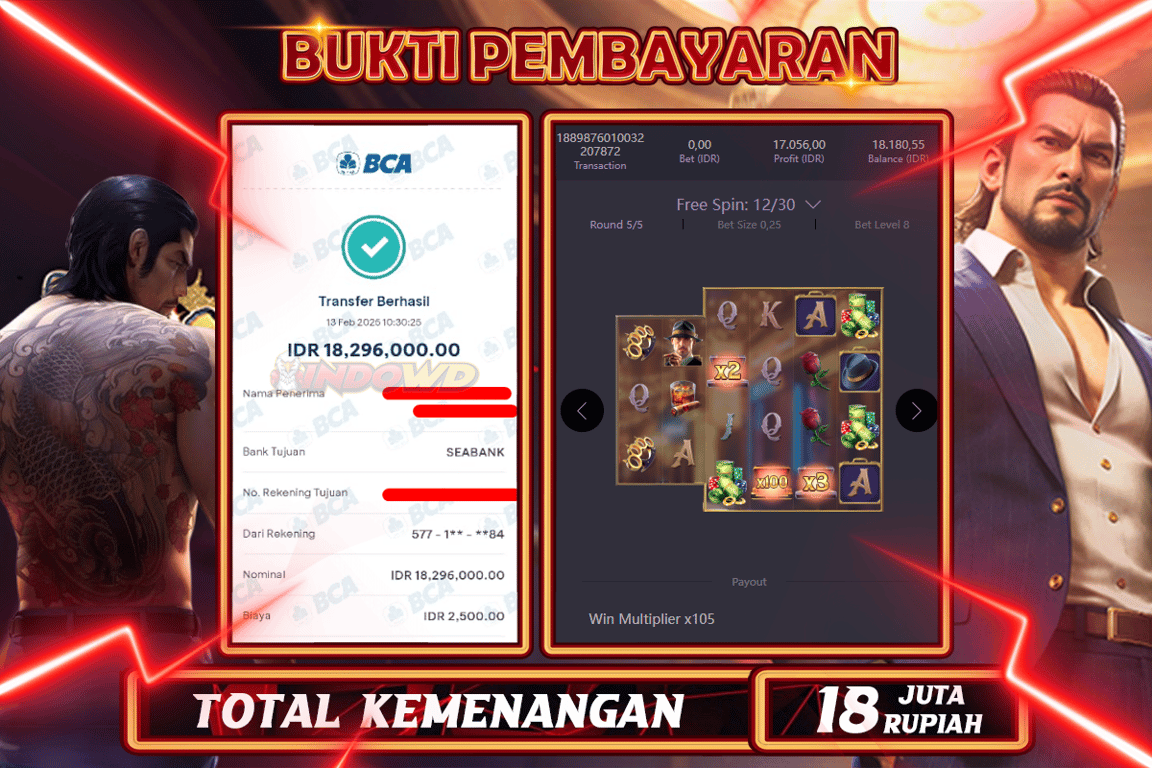 INDOWD JACKPOT SLOT YAKUZA HONOR Rp18.296.000,- LUNAS