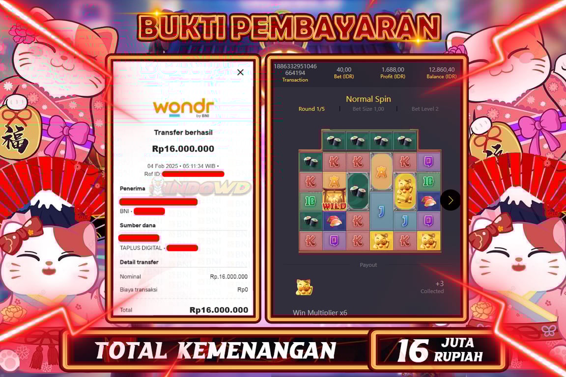 INDOWD JACKPOT SLOT LUCKY NEKO Rp16.000.000,- LUNAS