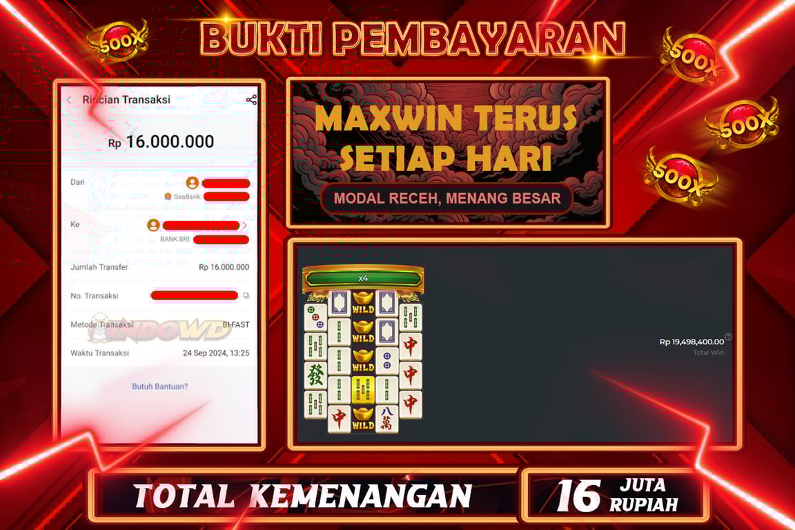 INDOWD JACKPOT SLOT MAHJONG WINS 2 Rp.16.000.000,- LUNAS