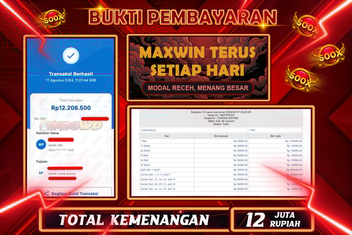 INDOWD JACKPOT LIVE CASINO Rp.12.200.000,- LUNAS