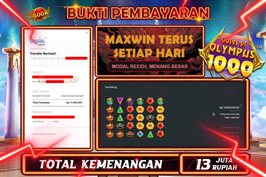 INDOWD JACKPOT SLOT GATES OF OLYMPUS 1000 Rp 13.000.000,- LUNAS