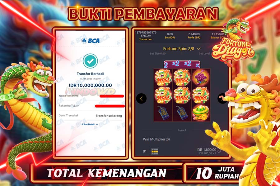 INDOWD JACKPOT SLOT FORTUNE DRAGON Rp.10.000.000,- LUNAS
