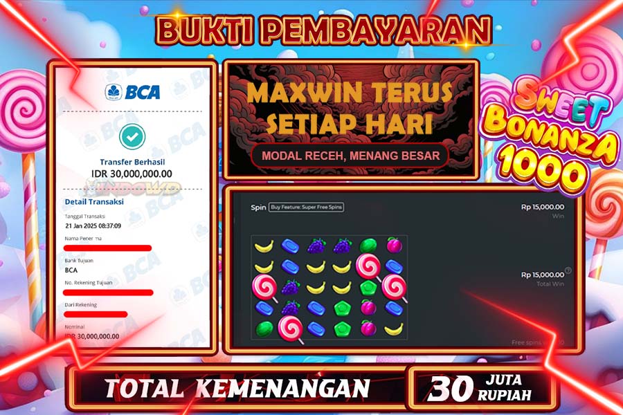INDOWD JACKPOT SLOT SWEET BONANZA 1000 Rp30.000.000,- LUNAS